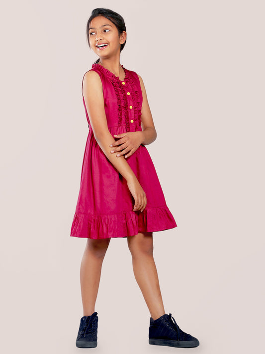 Girls Cotton Satin Dress in Wine Color