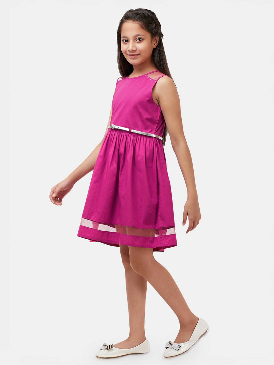 Girls Magenta Cotton Dress