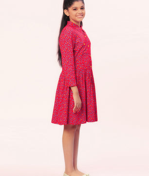 Girls Shirt Style Long Sleeves Dress in Rayon