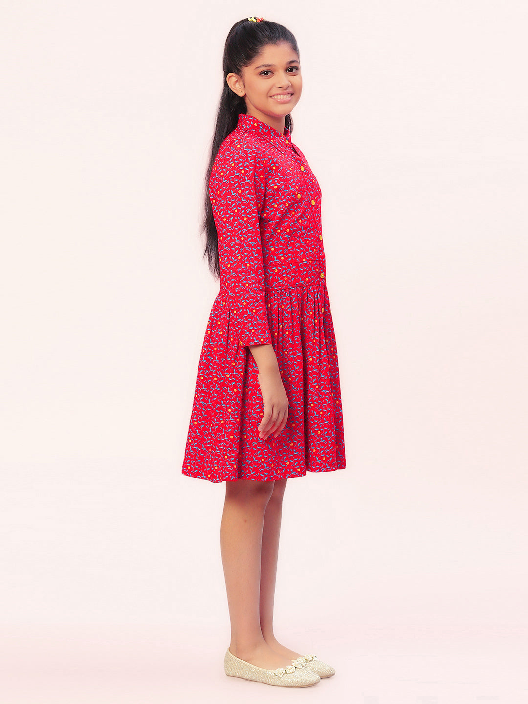 Girls Shirt Style Long Sleeves Dress in Rayon