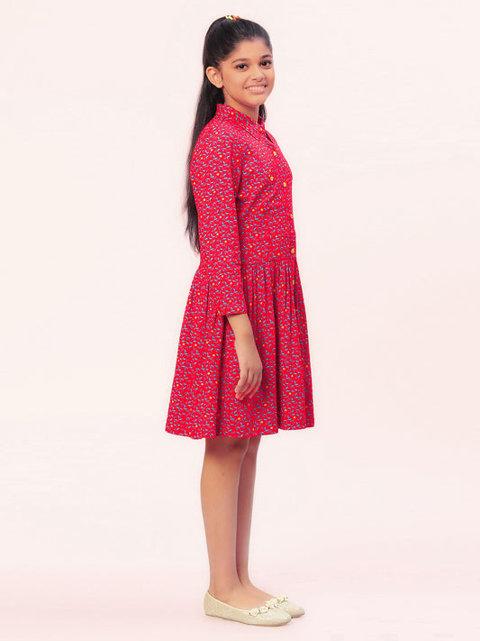 Girls Shirt Style Long Sleeves Dress in Rayon