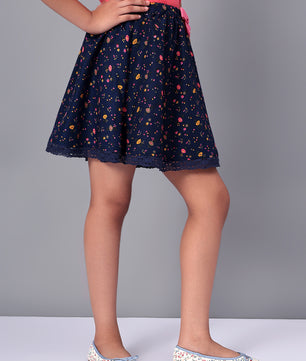 Girls Blue Printed Flared Skirt
