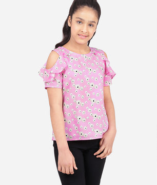 Girls Cold Shoulder Ruffle Top
