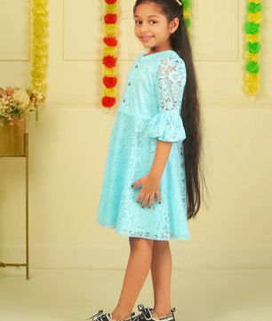 Girls Light Blue Lace Dress