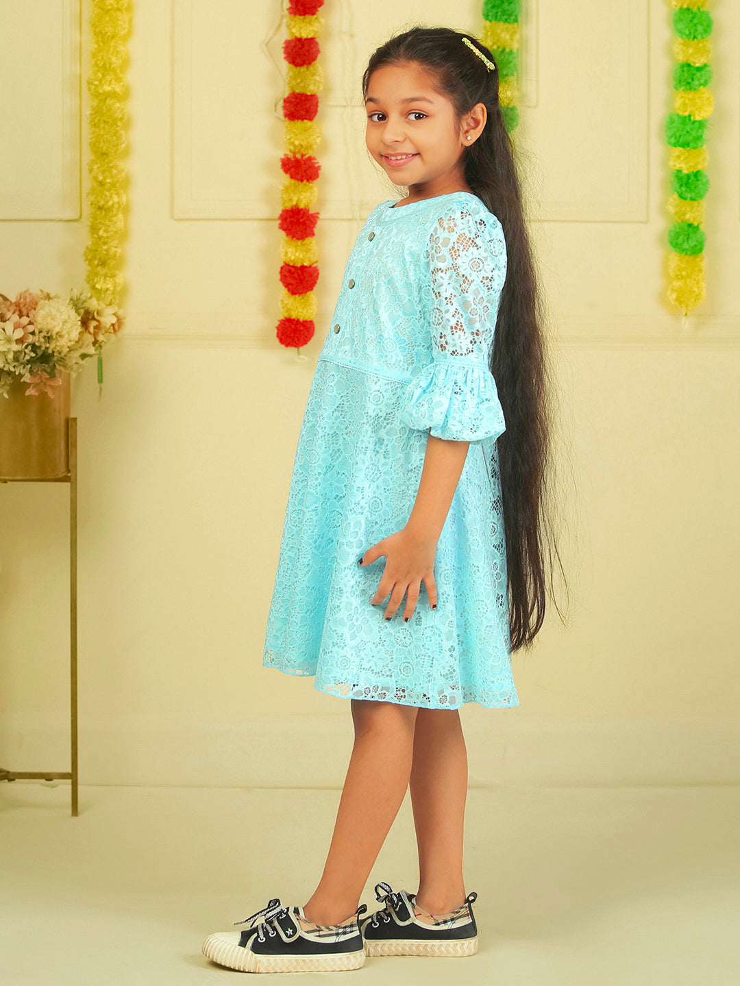 Girls Light Blue Lace Dress