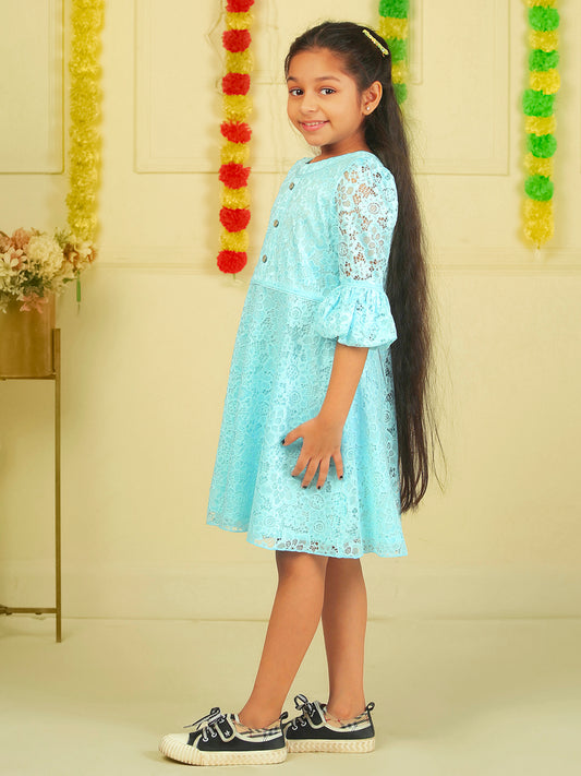 Girls Light Blue Lace Dress