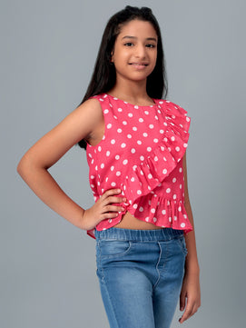 Girls Pink Polka Dotted Georgette Top