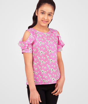 Girls Cold Shoulder Ruffle Top
