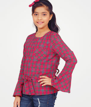 Girls Full Sleeves Top in Check