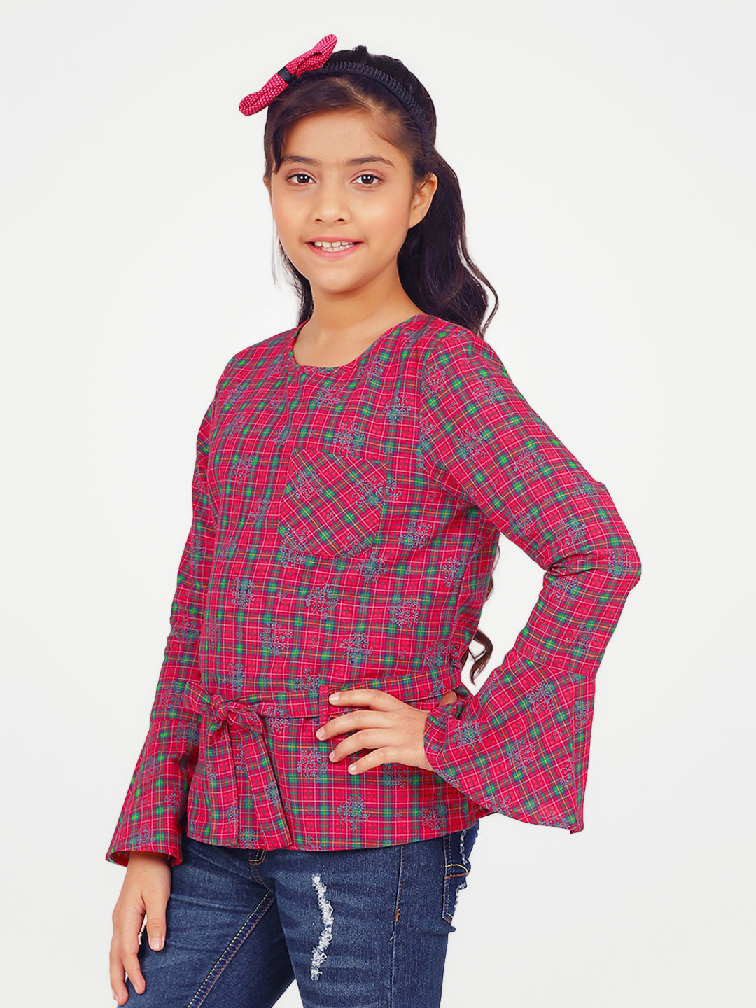Girls Full Sleeves Top in Check