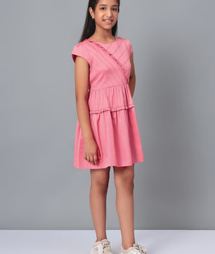 Girls Pink Cotton Satin Dress