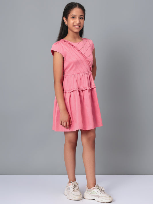 Girls Pink Cotton Satin Dress