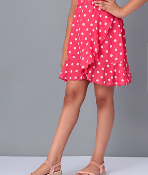 Girls Pink Polka Dotted Georgette Skirt