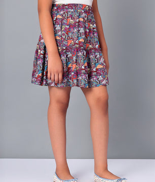 Girls Tiered Skirt in Printed Viscose Rayon