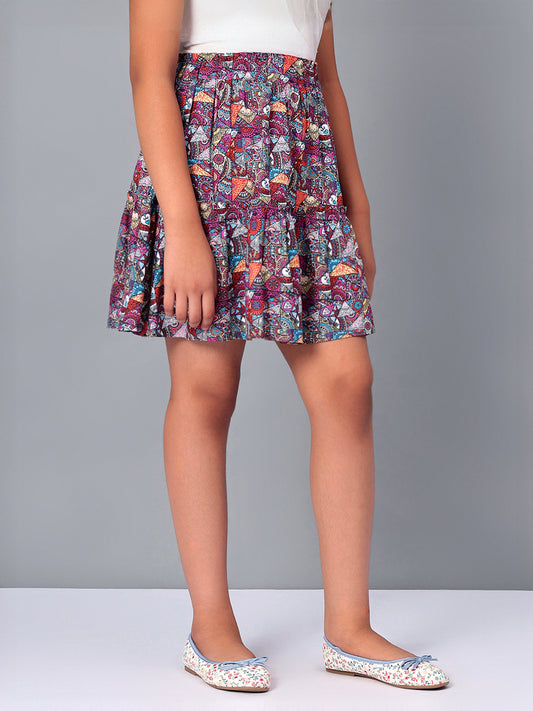 Girls Tiered Skirt in Printed Viscose Rayon