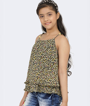 Girls Black Printed Georgette Top