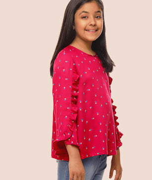 Girls Long Sleeves Rayon Top Maroon