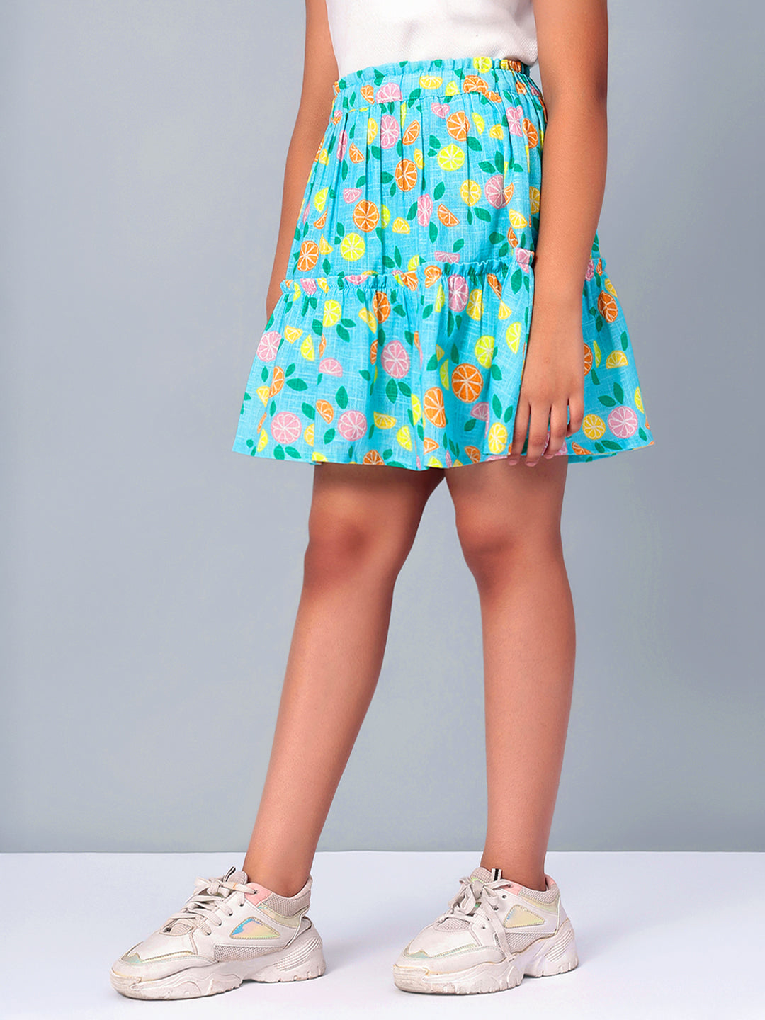 Girls Tiered Skirt in Printed Cotton
