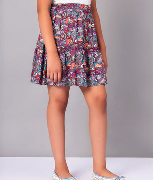 Girls Tiered Skirt in Printed Viscose Rayon