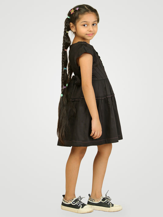 Girls Black Cotton Satin Dress