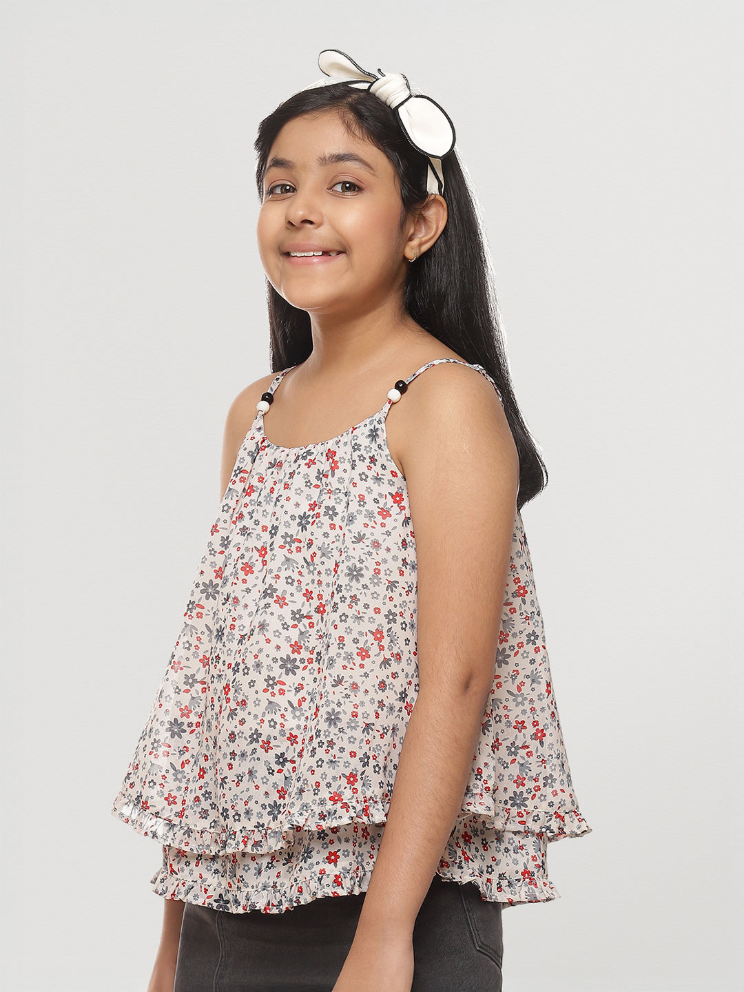 Girls White Printed Georgette Top