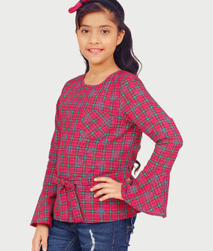 Girls Full Sleeves Top in Check