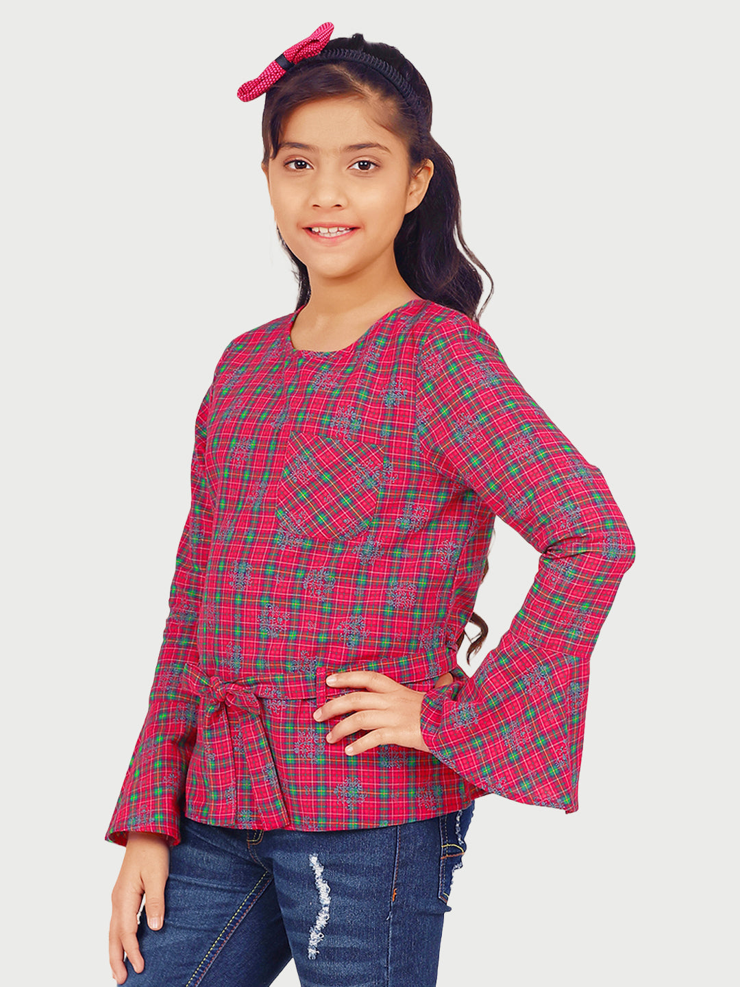 Girls Full Sleeves Top in Check