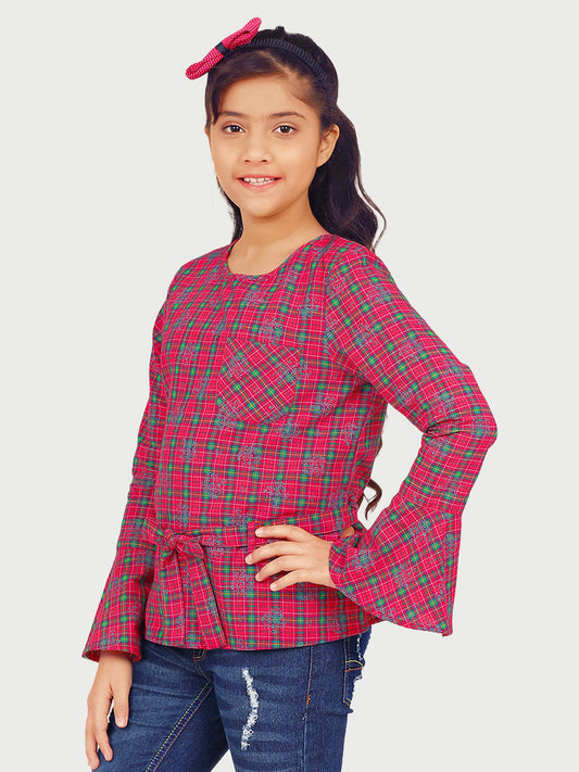 Girls Full Sleeves Top in Check