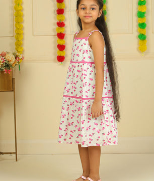Girls Tiered Midi Dress in Printed Rayon Fabric