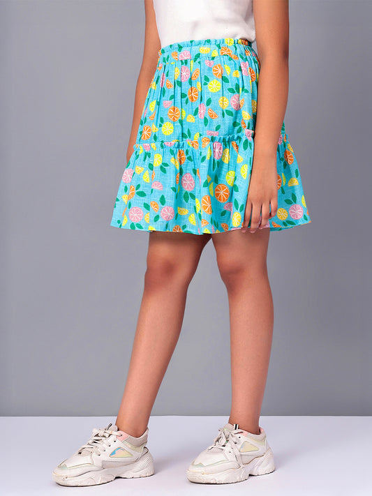 Girls Tiered Skirt in Printed Cotton