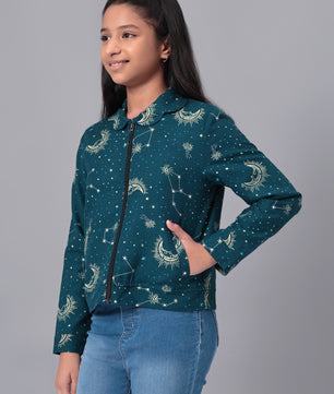 Girls Grey Printed Flannel Jacket