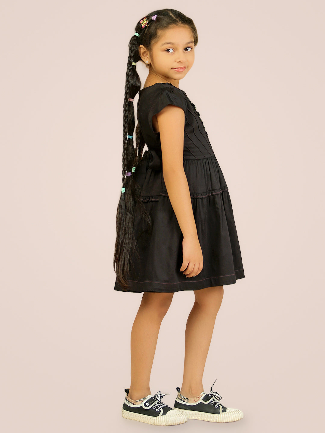 Girls Black Cotton Satin Dress
