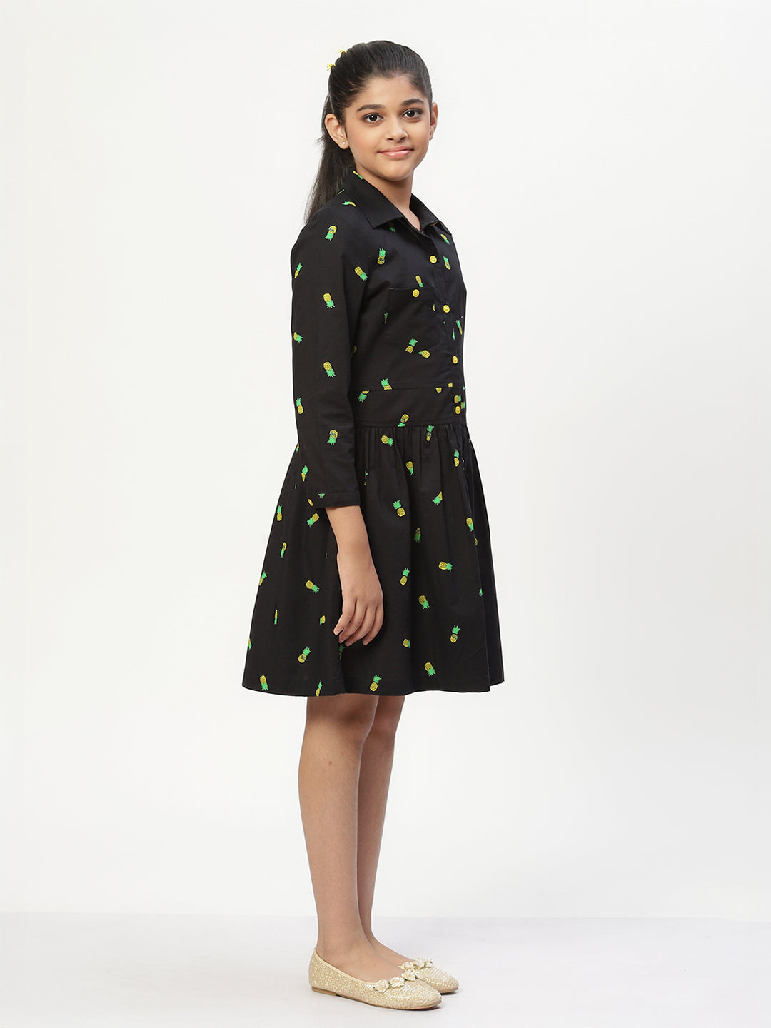 Girls Shirt Style Long Sleeves Dress in Cotton