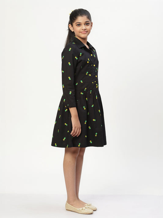 Girls Shirt Style Long Sleeves Dress in Cotton