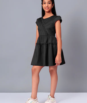 Girls Cotton Satin Dress in Black Color