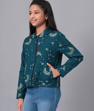 Girls Grey Printed Flannel Jacket