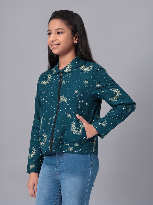 Girls Grey Printed Flannel Jacket