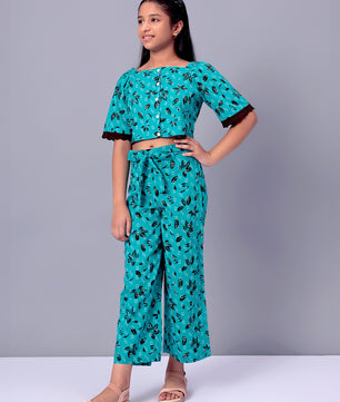 Girls Printed Cotton Top and Palazzo Set