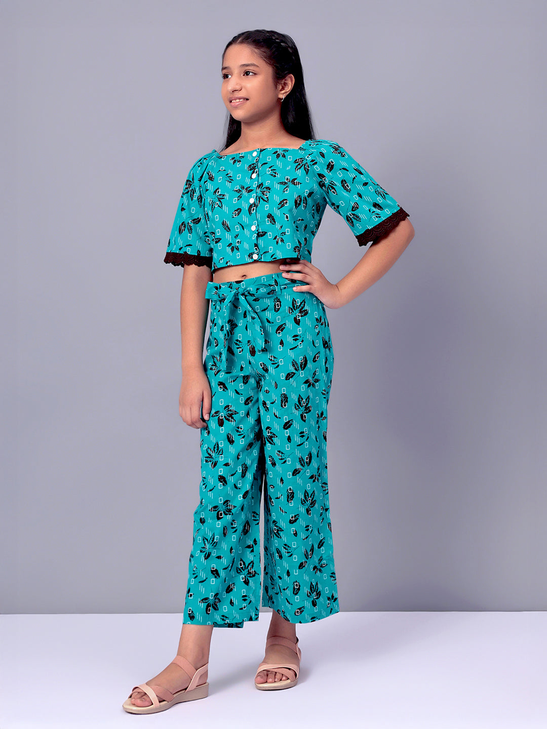 Girls Printed Cotton Top and Palazzo Set