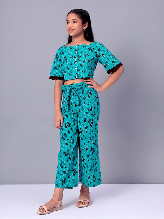 Girls Printed Cotton Top and Palazzo Set