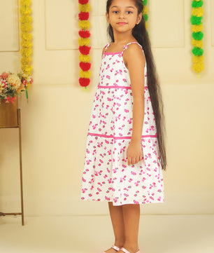 Girls Tiered Midi Dress in Printed Rayon Fabric