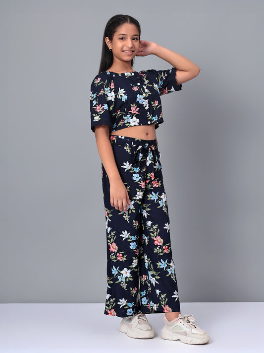 Girls Printed Rayon Top and Palazzo Set