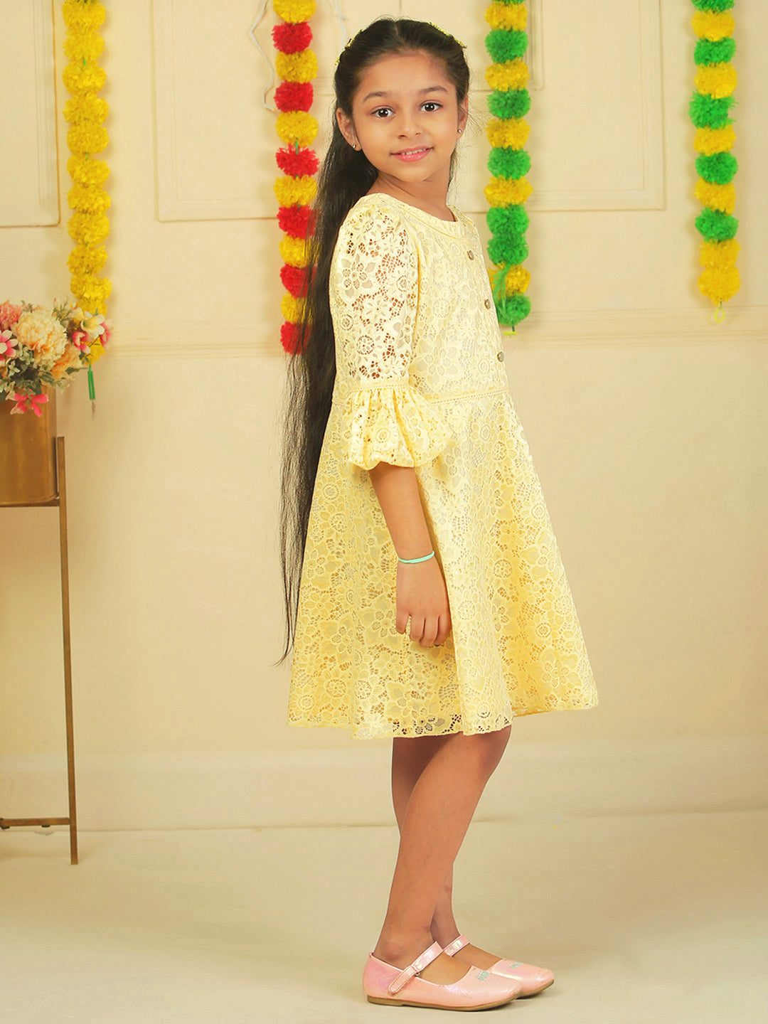 Girls Golden Lace Dress