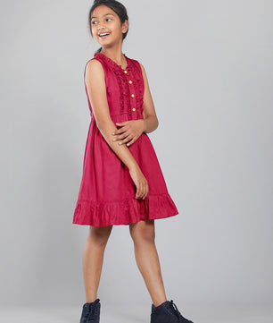 Girls Cotton Satin Dress in Wine Color