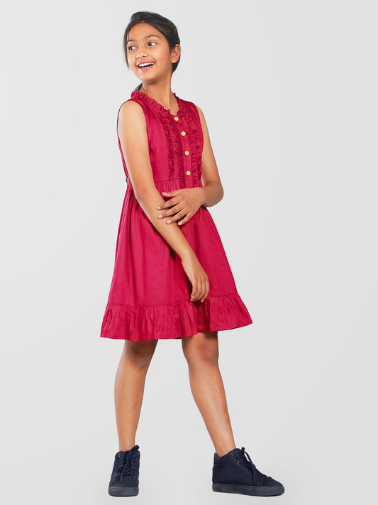Girls Cotton Satin Dress in Wine Color