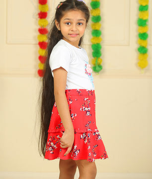 Girls Printed Rayon Flared Skirt