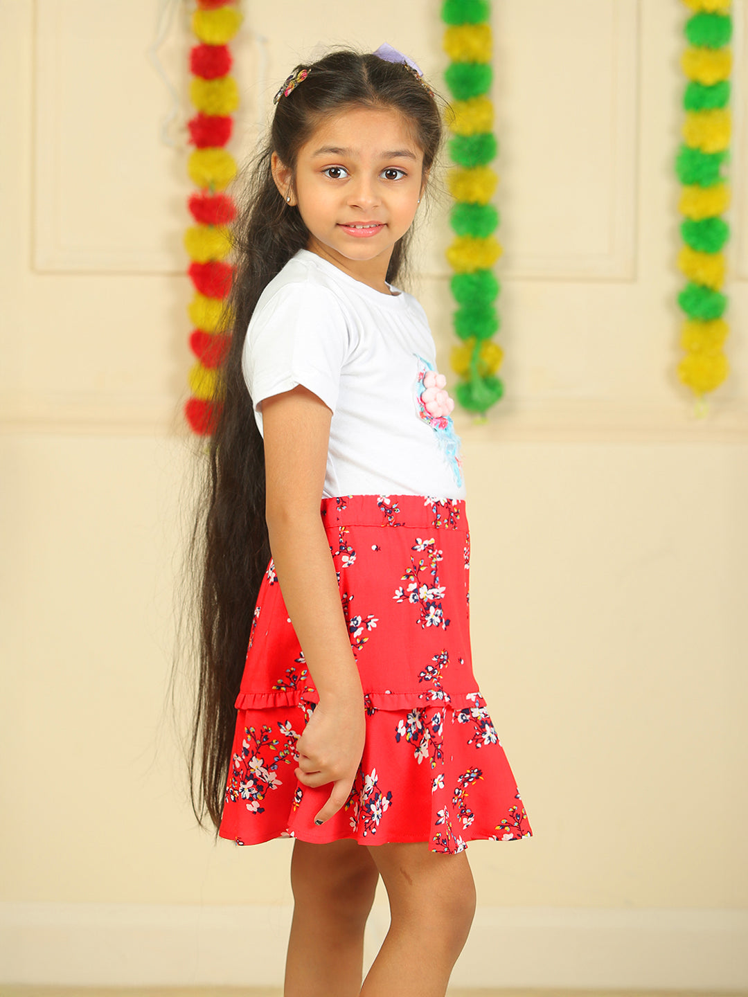 Girls Printed Rayon Flared Skirt