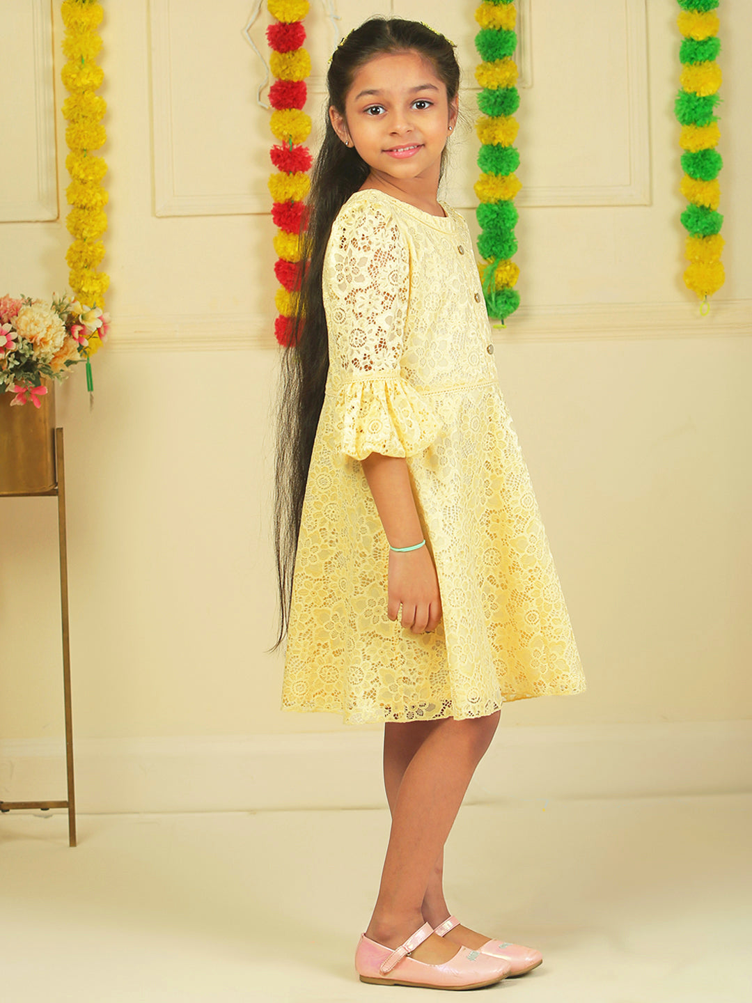Girls Golden Lace Dress