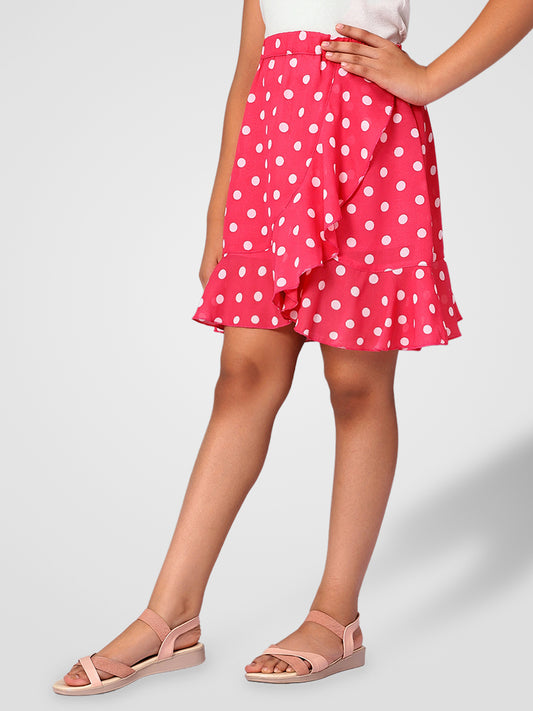 Girls Pink Polka Dotted Georgette Skirt