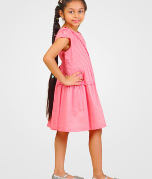 Girls Pink Cotton Satin Dress